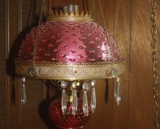 HANGING ELECTRIFIED CRANBERRY GLASS LAMP