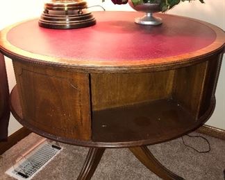 Vintage Mahogany Drum Table with leather top