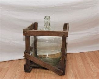 17. Large Glass Wine Jug With Wooden Crate