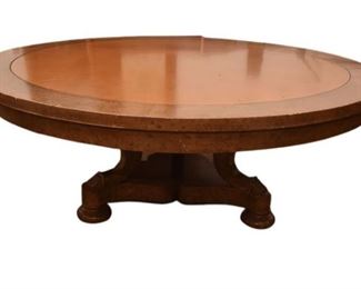 84. Large Circular Burl Banded Top Center or Dinning Table