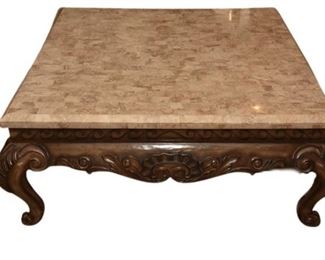 86. Large Carved Wooden Glass Top Coffee Table with African Animal Motif