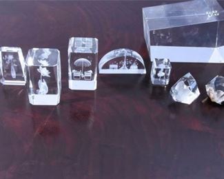134. Group of Crystal Laser Decorated Crystal Paper Weights