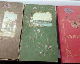 3 old post card albums full to overflowing with old post cards 