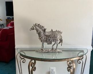 Framed Print, Horse Statue, 1/2 Round Table