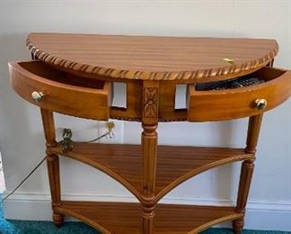 ½ Round Wooden Table w/2 Drawers (29”L x 28”T),