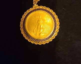 Genuine 1915 Saint Gaudens Double Eagle $20 coin in 14K bezel.