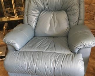 Blue Leather Swivel Reclining Chair