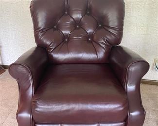 2 x Lane Tufted Bonded Leather Reclining Armchair - 38"Tall x 33" Wide x 36" Deep - $140 & $80 (as is worn leather)