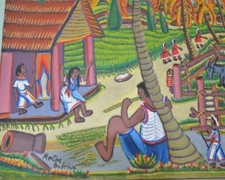 #11         Artist: Montas Antoine ( 1926-1988)  born in 1926 in Logan ,Haiti. he was a member of the  "First Generation" of haitian Artists. He joined the Centre d'art in 1951. His work has been widely exhibited in museums & his references are in all major Haitian Art Books. His art was also collected by many among which Jonathan Demm.