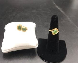 14k gold jade ring & earrings