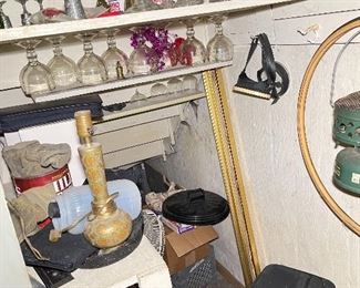 Variety of different size glasses ( basement) 