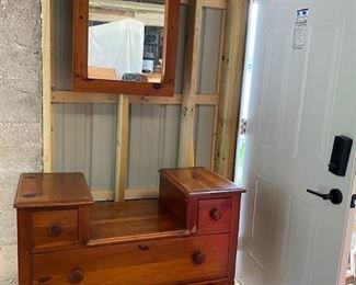 Antique pine dresser and mirror
