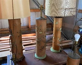 Lamps made from antique wallpaper printing rolls