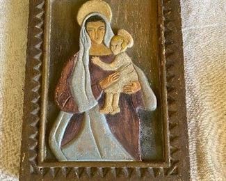 Vintage wood carved painted piece