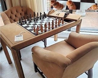 Retro look Chess - Game Table Set. Includes table, chairs, multiple game boards and game pieces - including beautiful chess pieces