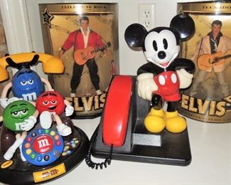 Collectibles: Elvis, Mickey Mouse and M and M phone