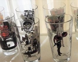 Alamo Movie house beer pub tumblers with classic movies: Jaws, Star Wars, Planet of Apes, Marvel and more
