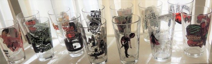 Alamo Movie house beer pub tumblers with classic movies: Jaws, Star Wars, Planet of Apes, Marvel and more