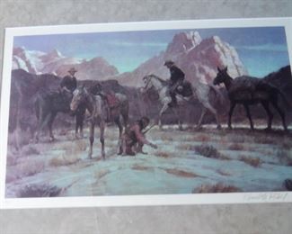 framed cowboy lithograph