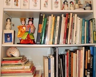 Oriental dolls, Snowman collection.  Small number of books