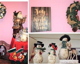 Christmas decor including Mickey Mouse and Snow man collection