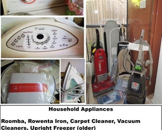 Appliances - older in working condition: Refrigerator, upright freezer, washer and dryer, roomba and Rowenta