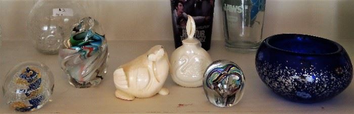 Italian Glass paperweights and bowl