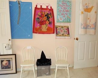 Retro home decor and quilts.  4 Pottery Barn kid chairs
