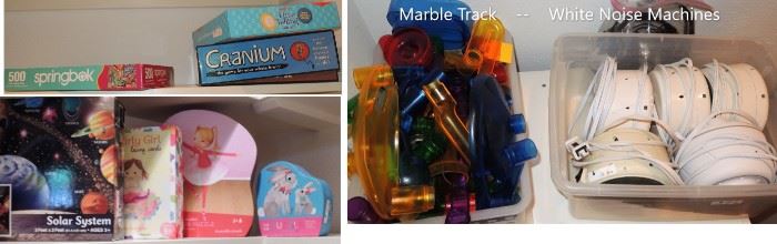 Kids puzzle, marble track and white noise machines