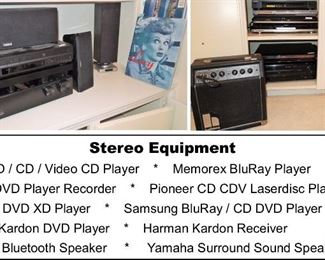 Stereo Equipment: Laser disc player, surround sound, dvd, hd dvd, bluetooth speaker, receivers