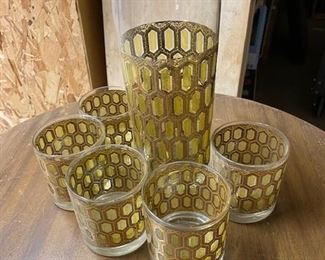 Mid Century cocktail shaker and glasses