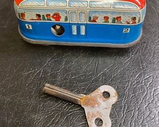Tin toy bus and key made in Western Germany