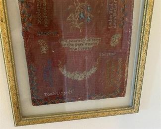 1875- The secret of love is the flower
Framed beaded, silk pillow top in frame