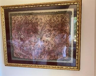 19th century framed silk pillow cover