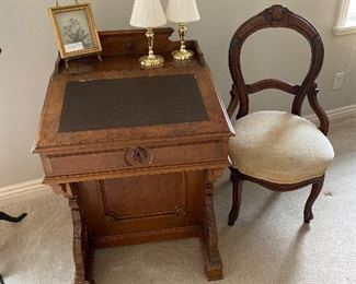 Antique burled walnut  Davenport desk