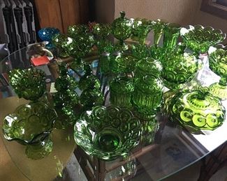 Green LE Smith moon and stars glassware