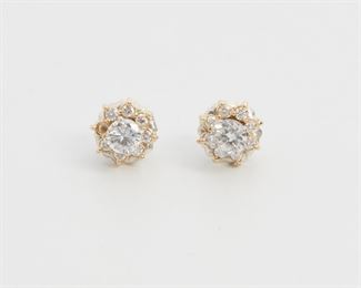 2022
A Pair Of Diamond Stud Earrings
14k yellow gold
Centering two full-cut round diamonds totaling approximately 0.80ct with detachable halos set with sixteen round diamonds
2.5 grams
Estimate: $800 - $1,200
