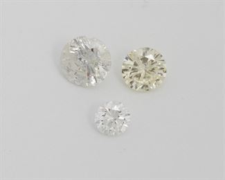 2158
Three Unmounted Laser-Drilled Diamonds
Comprising three full-cut round diamonds weighing 1.51ct and 1.01ct (I-K color and I2 clarity), and 0.51ct (E color/VS2 clarity)


3 pieces
Estimate: $1,000 - $1,500