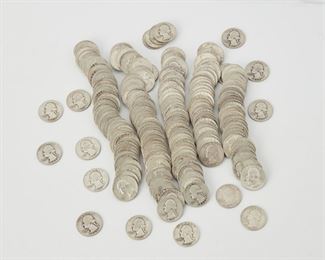 2214
Two Hundred-Twenty U.S. Silver Quarters
Ranging from 1940's, 1950's & pre-1964
1358 grams gross
Estimate: $800 - $1,200
