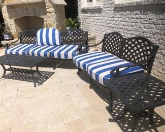 Outdoor Seating - Sofa and Loveseat, Coffee Table, Side Table with Sunbrella Cushions (only a few cushions shown here)