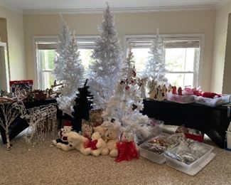 A Full Room of Christmas Decor!
Animated, Lighted Raindeer, Ornaments, Christmas Village, Ribbon, Fabric, Trees!