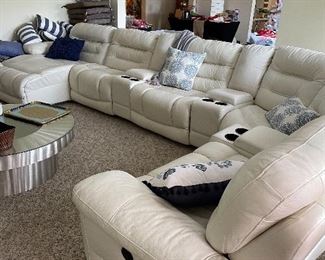 White Leather Sectional with Electric Recliners