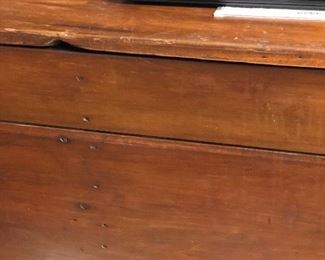 Mule chest. Late 19th century   Hand made storage under lid. Beautiful patina