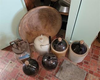 Old crocks and wood bowls