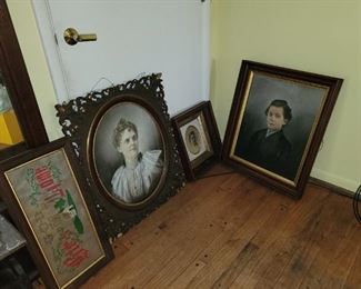 Antique photos, frames and samplers