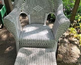 65.00, Wicker chair and ottoman shows normal wear