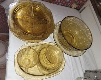 $25.00, Vintage amber depression glass set