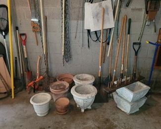 Cement gardening pots and tools