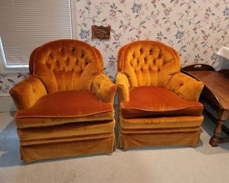$25 each, Vintage Orange velour chairs