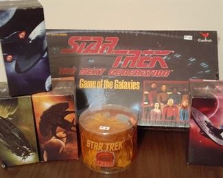 Star Trek games (still sealed), collector glasses and Tribbles plush